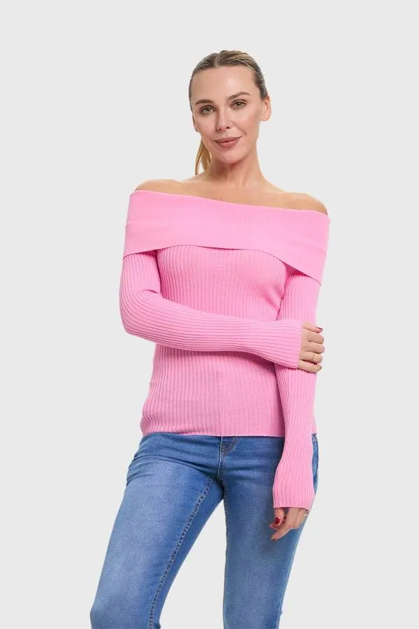 Sweater mujer bardot rosado