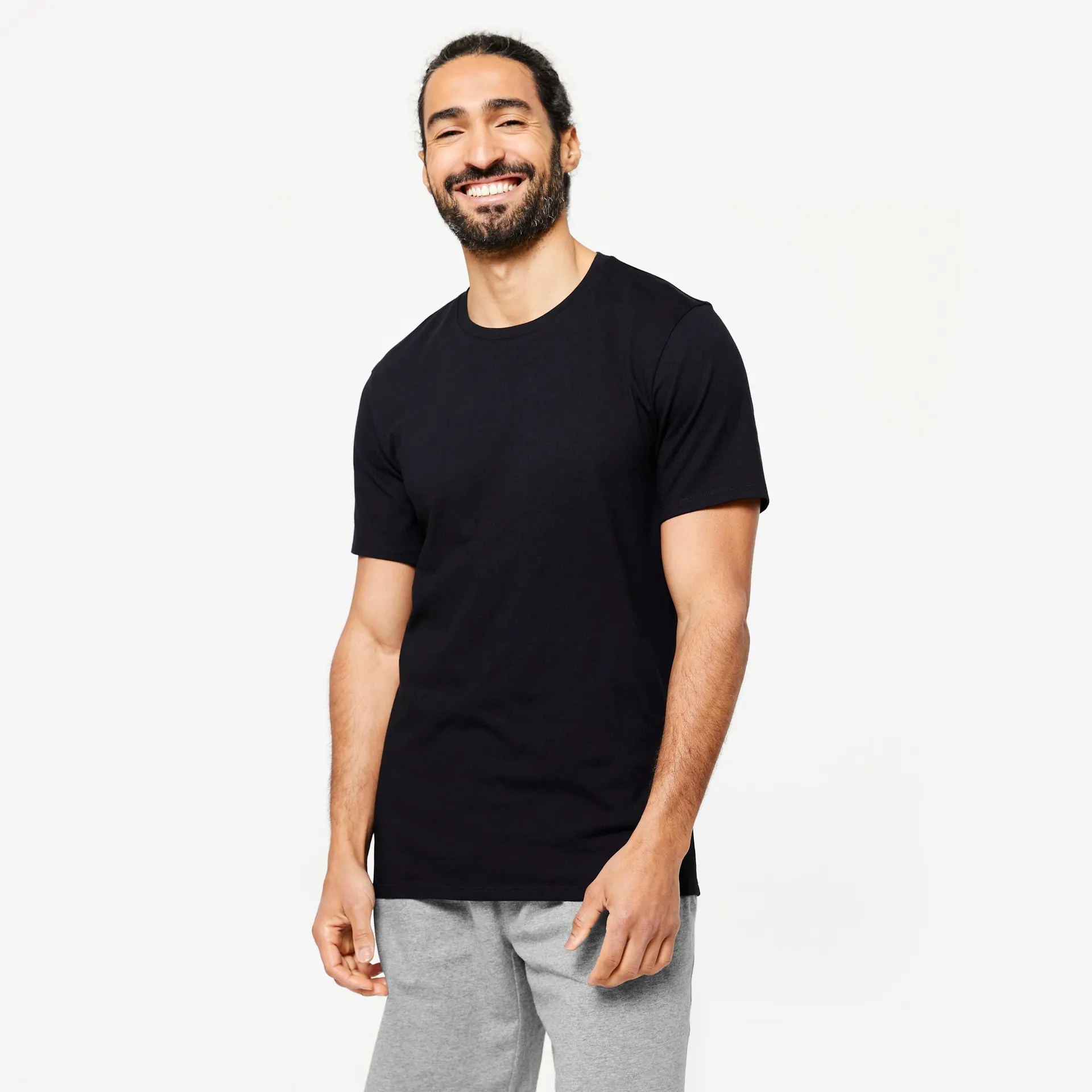 POLERA SLIM FITNESS 500 HOMBRE NEGRO