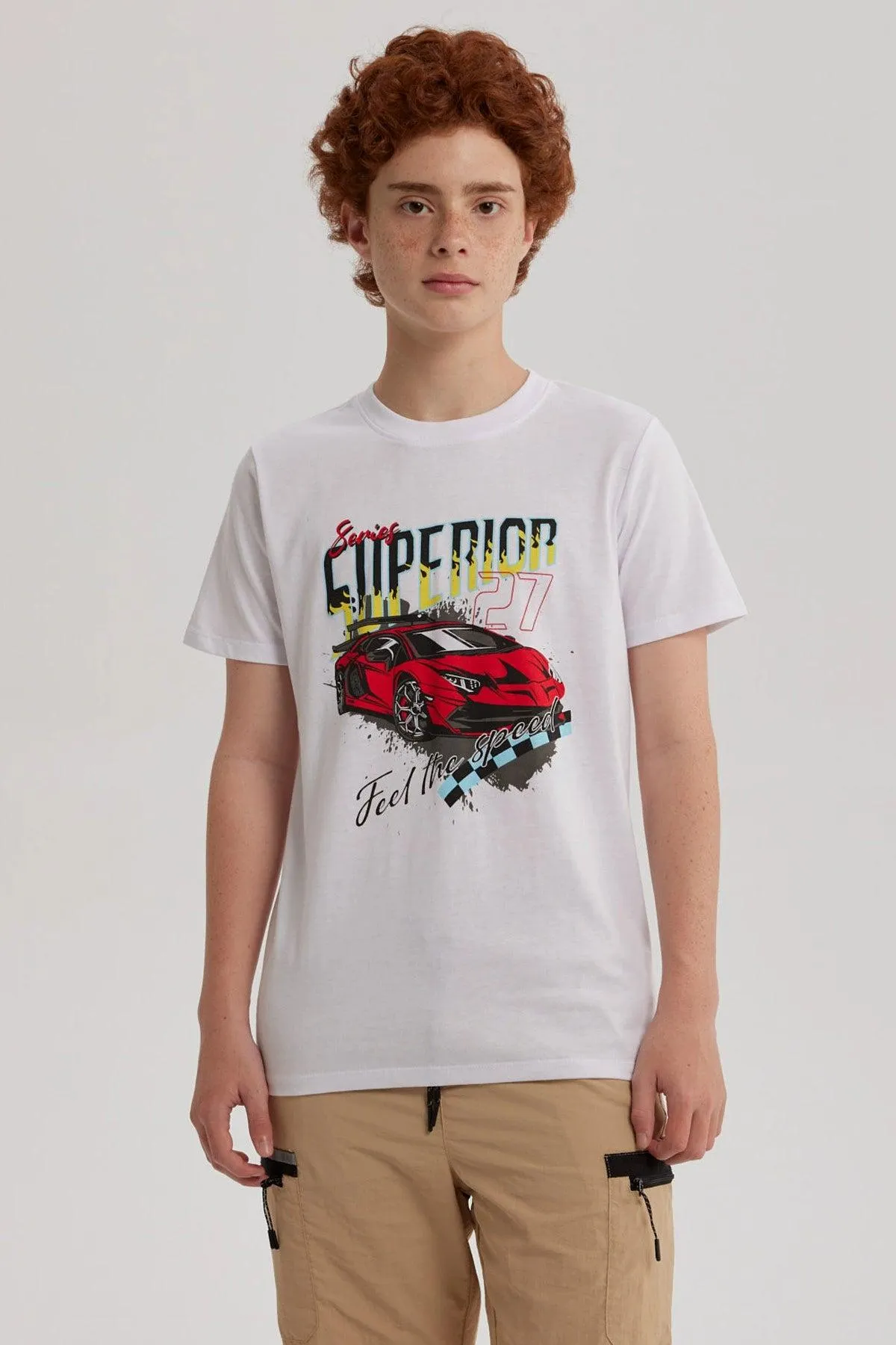 Polera Niño Básica Estampada Blanco