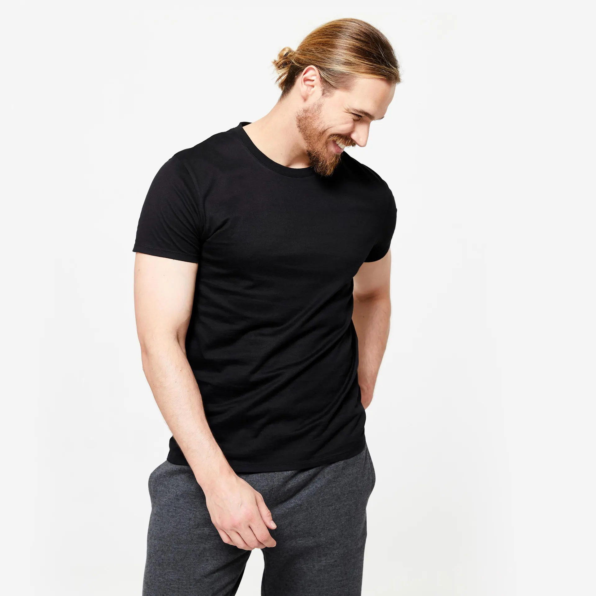 Camiseta de fitness manga corta para Hombre Domyos 100 negro