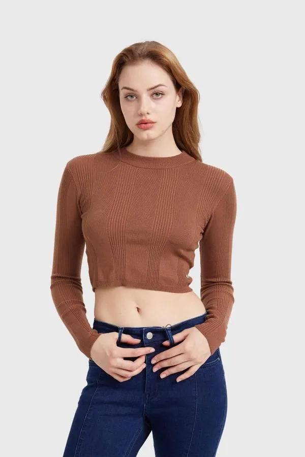Sweater mujer crop cafe