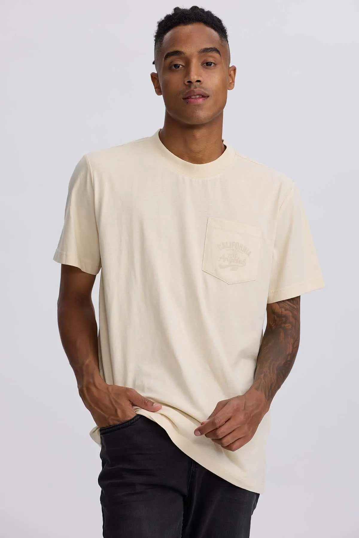 Polera Hombre Bolsillo Contraste Beige