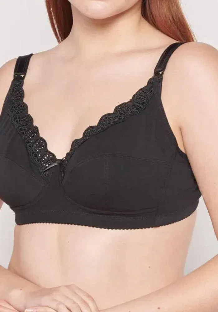 Sostén Maternal Copa B Algodón Elasticado Broderie Negro