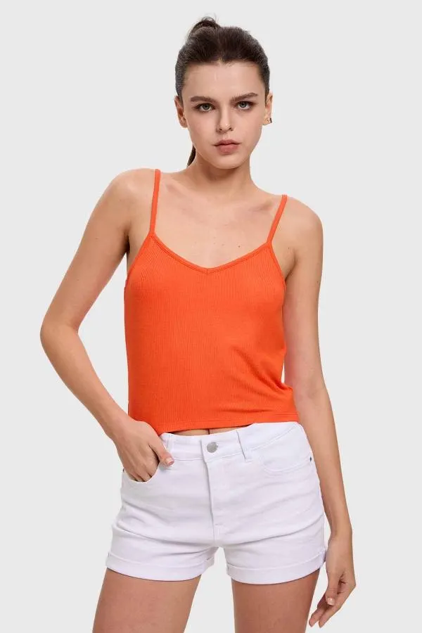 Polera mujer pabilo crop naranjo