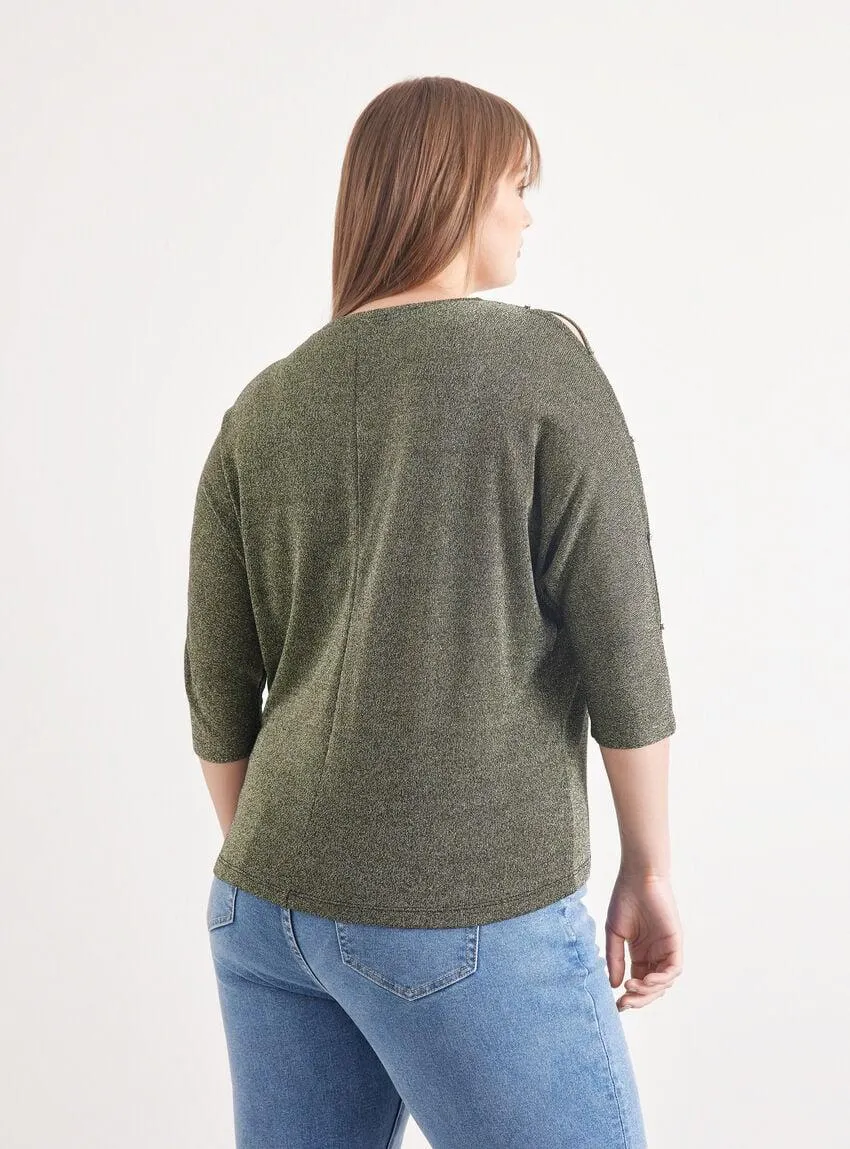 Sweater Jaspeado con Abertura y Decoración