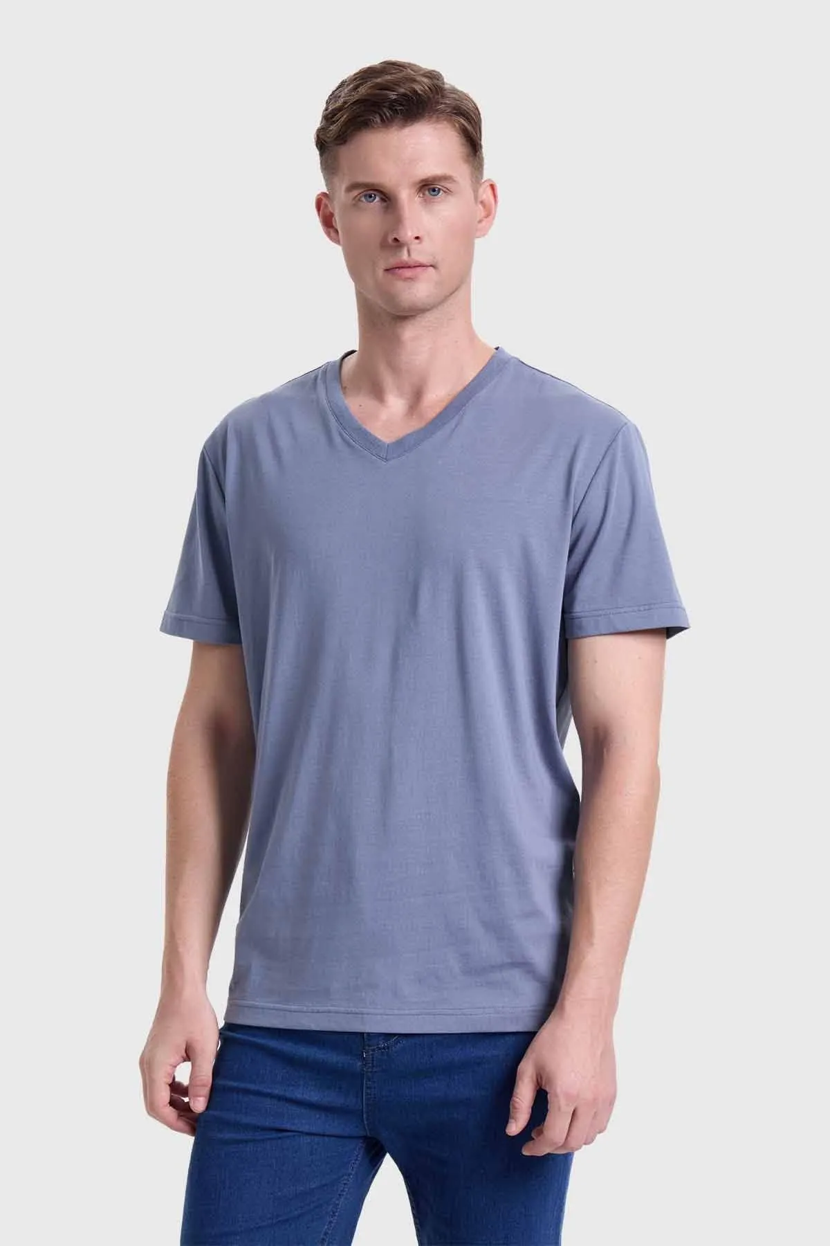 Polera Hombre Cuello V Básica Azul