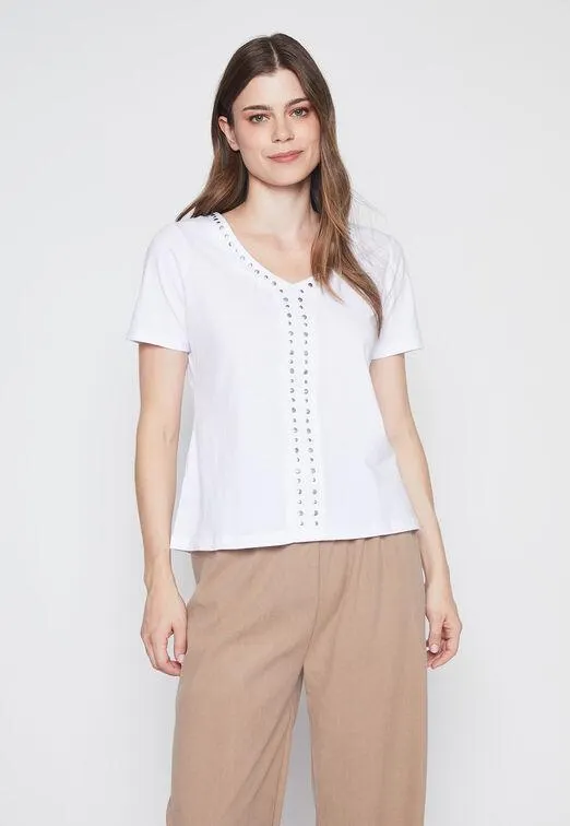 Polera Mujer Blanco Tachas Family Shop