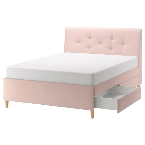 Cama tapizada con almacenaje, Gunnared Rosado claro,