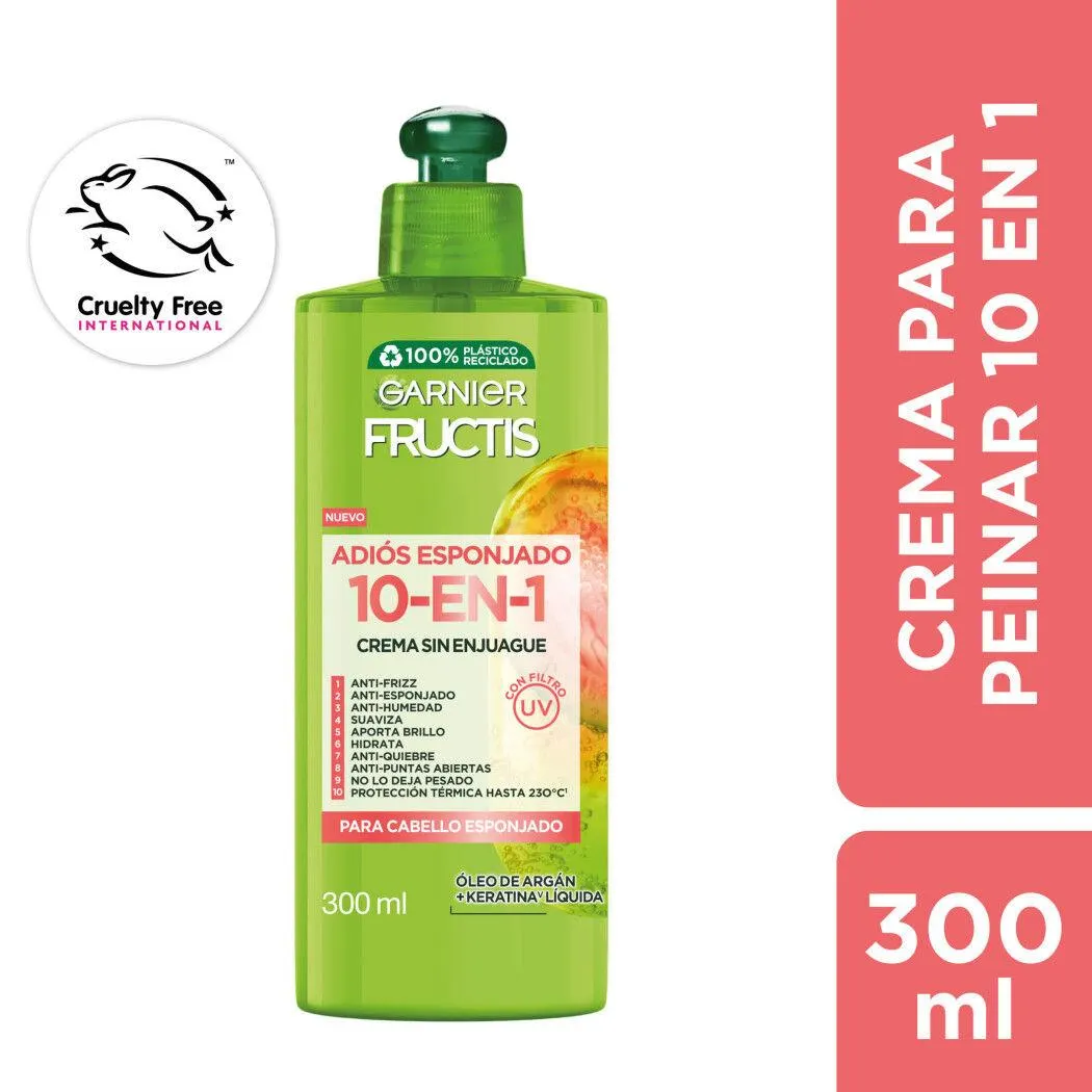 Crema Para Peinar 10 en 1 Garnier Fructis Adiós Esponjado 300ml