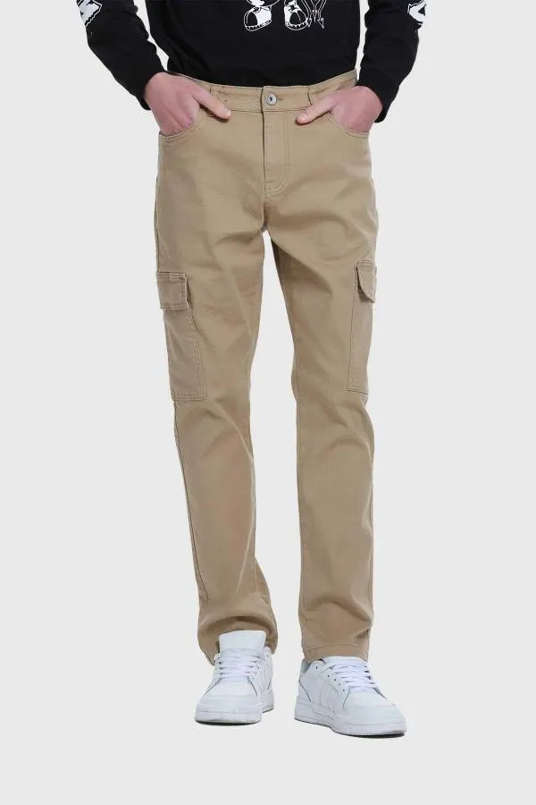 Jeans hombre slim cargo color camel claro
