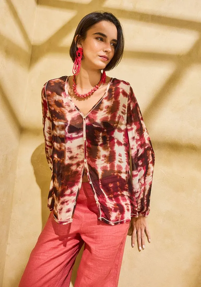 Blusa Transparente, Estampado Étnico