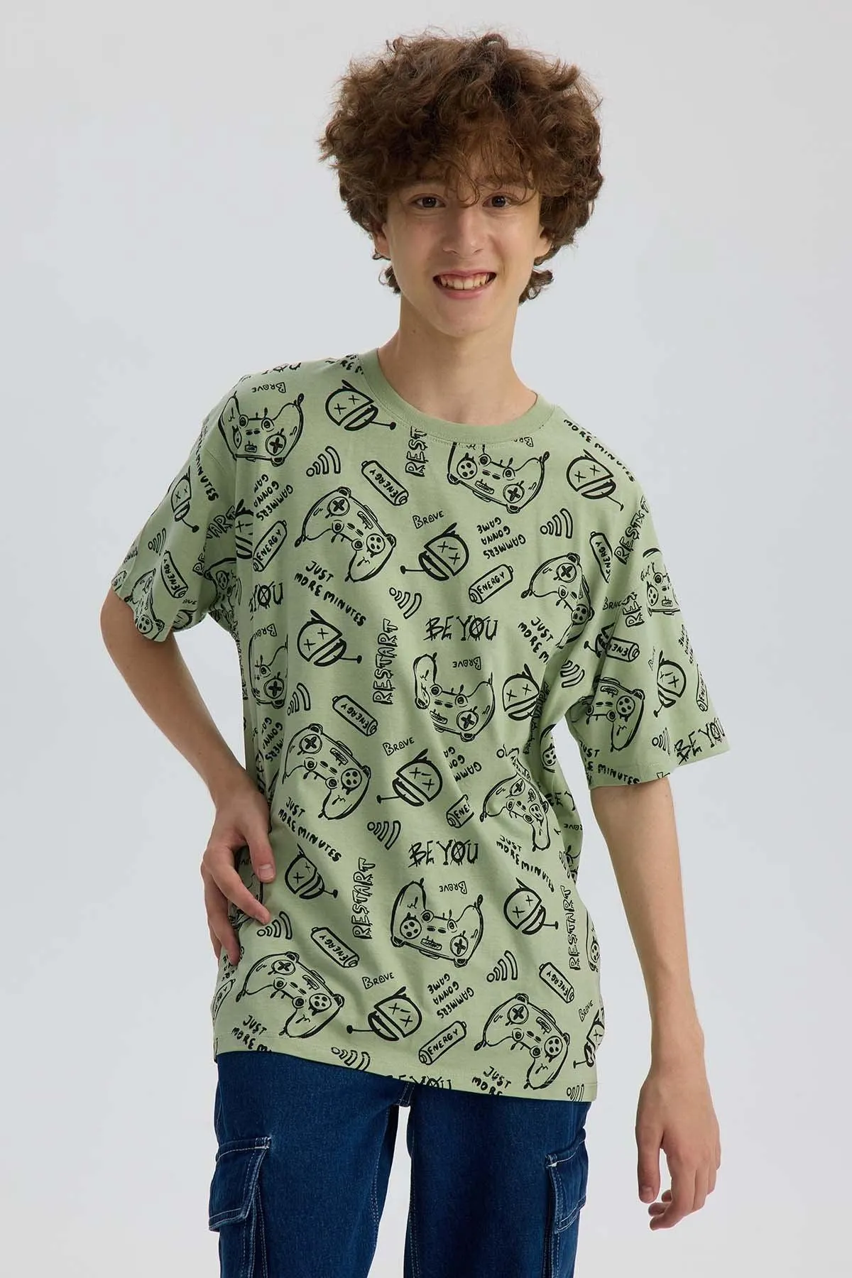 Polera Niño Full Print Verde Claro