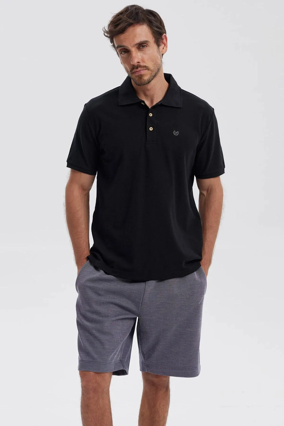 Polera Hombre Pique Básica Lisa Negro