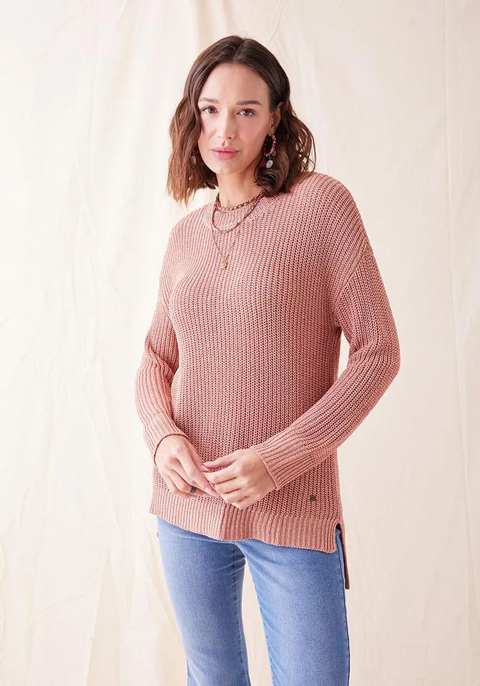 Sweater Hilo Metálico, Cuello Redonde S Naranja