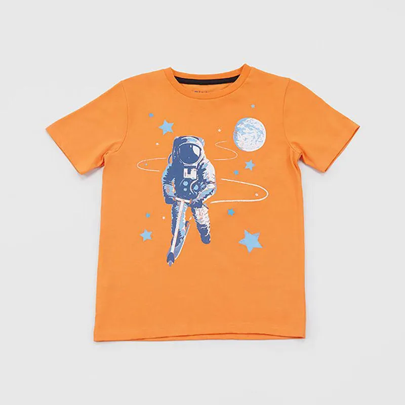 Polera Niño Kids Fun Manga Corta Espacio Naranjo