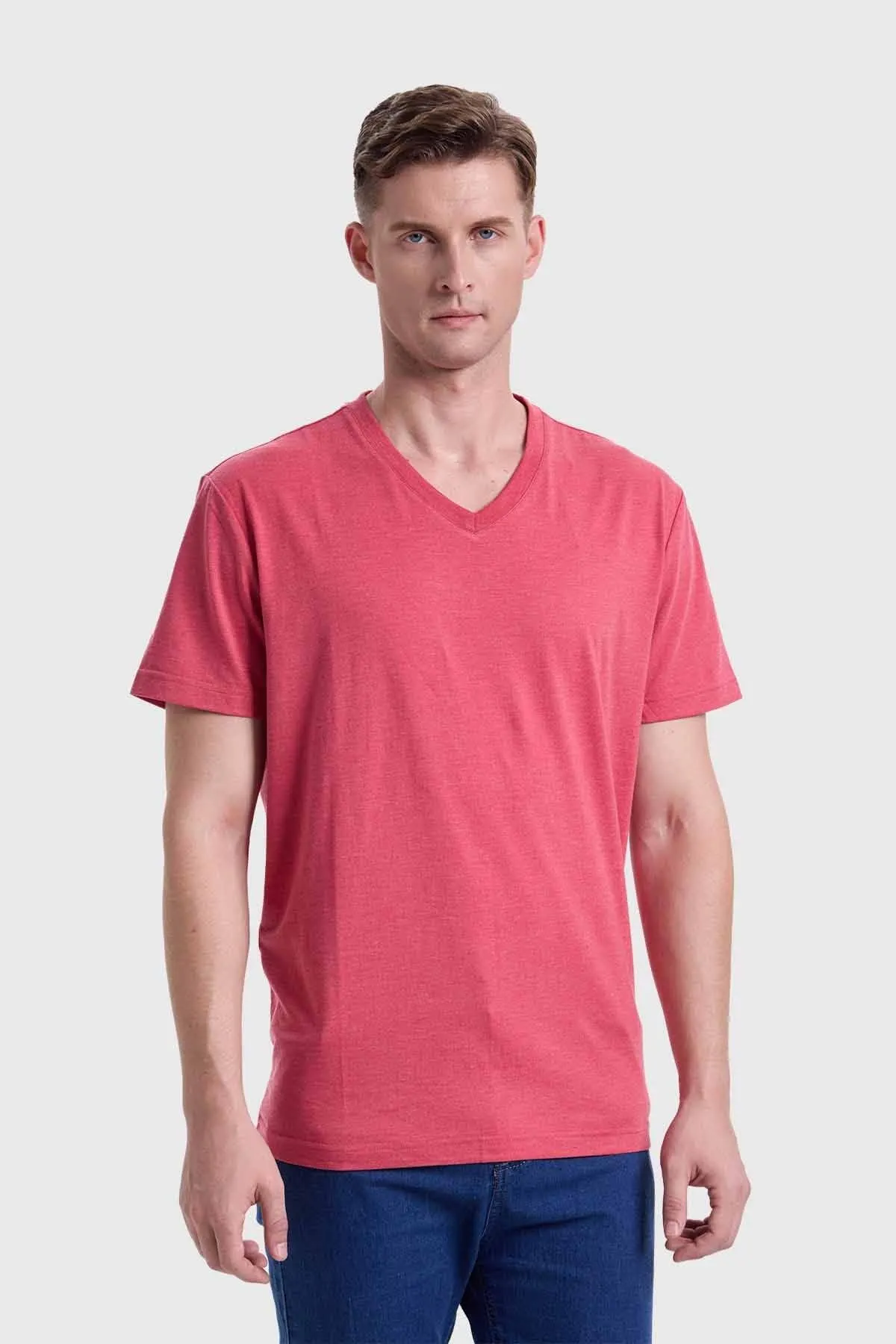 Polera Hombre Cuello V Básica Coral