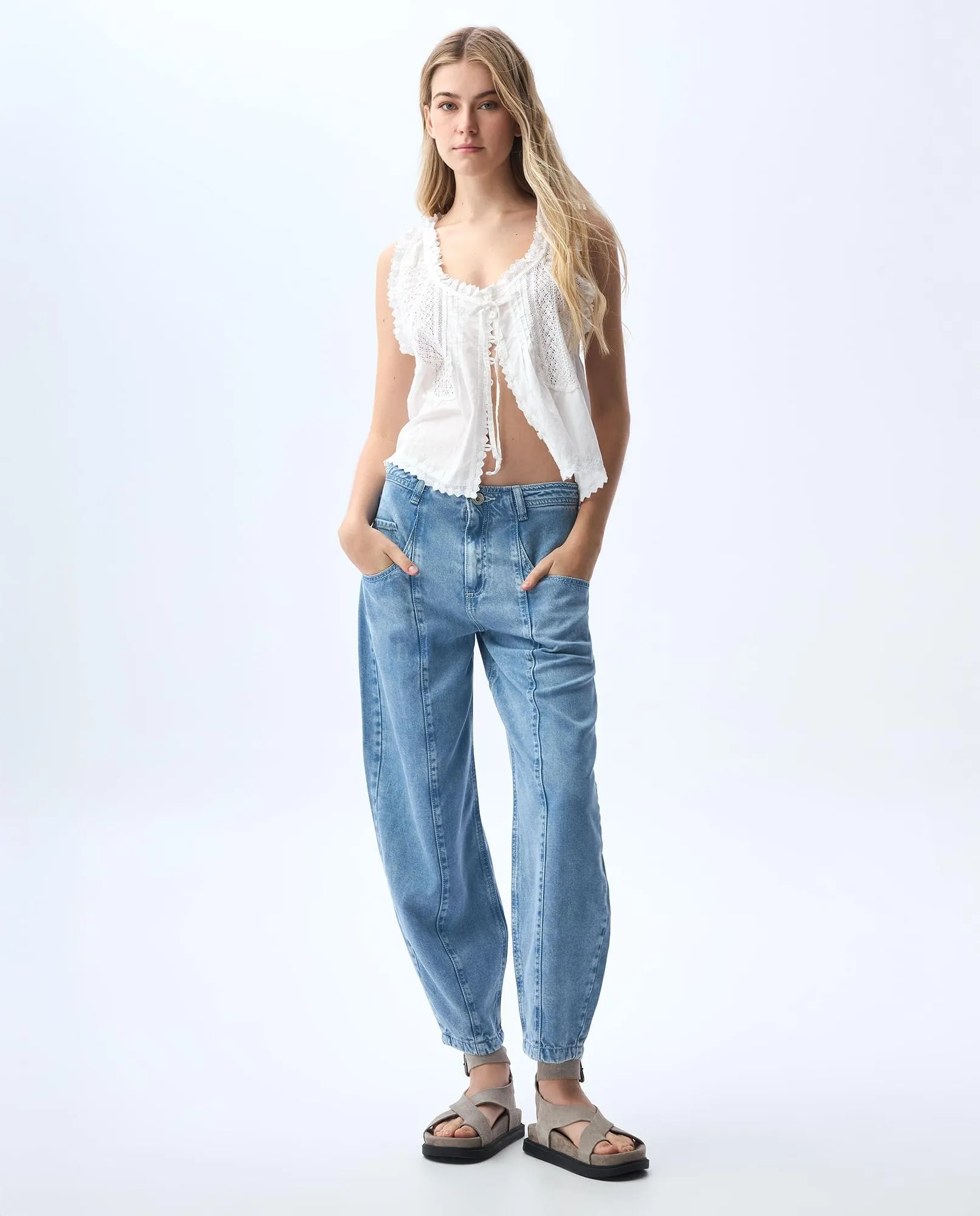 Camisa manga sisa con encaje para mujer