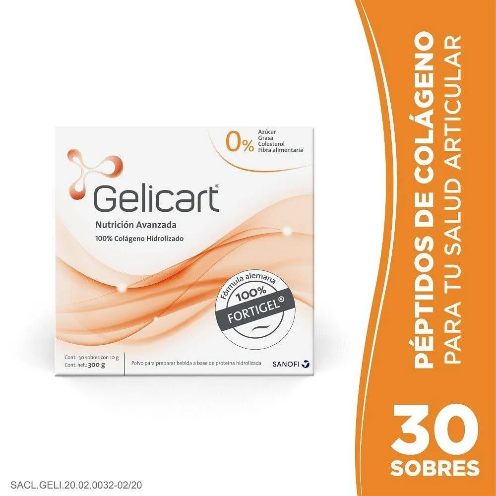 Gelicart Colageno Hidrolizado 100% 10 gr 30 Sobres