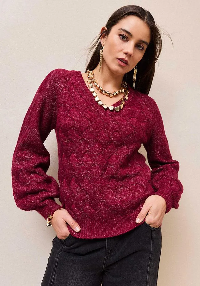 Sweater diseño trenzado Morado Claro 1 M