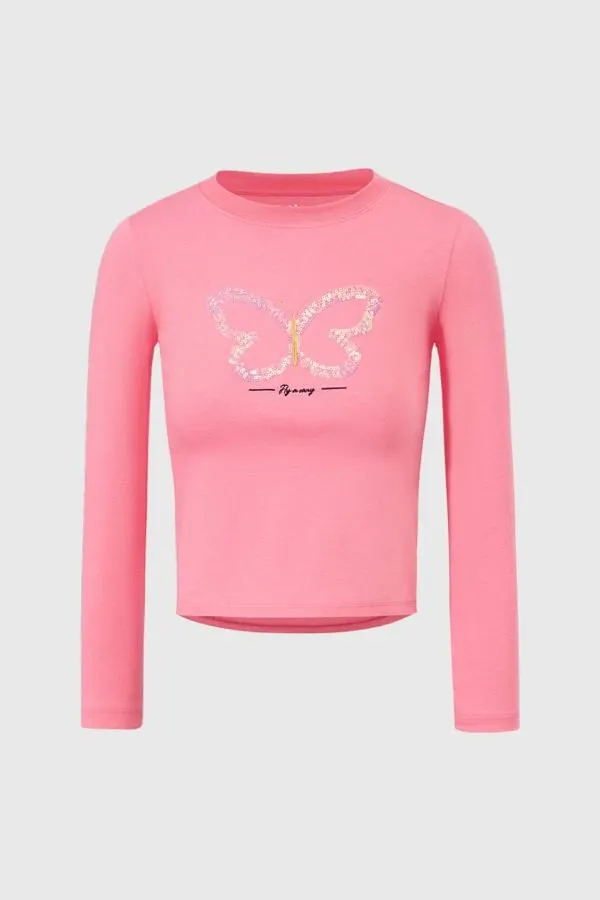 Polera niÑa con aplicaciÓn tul rosado