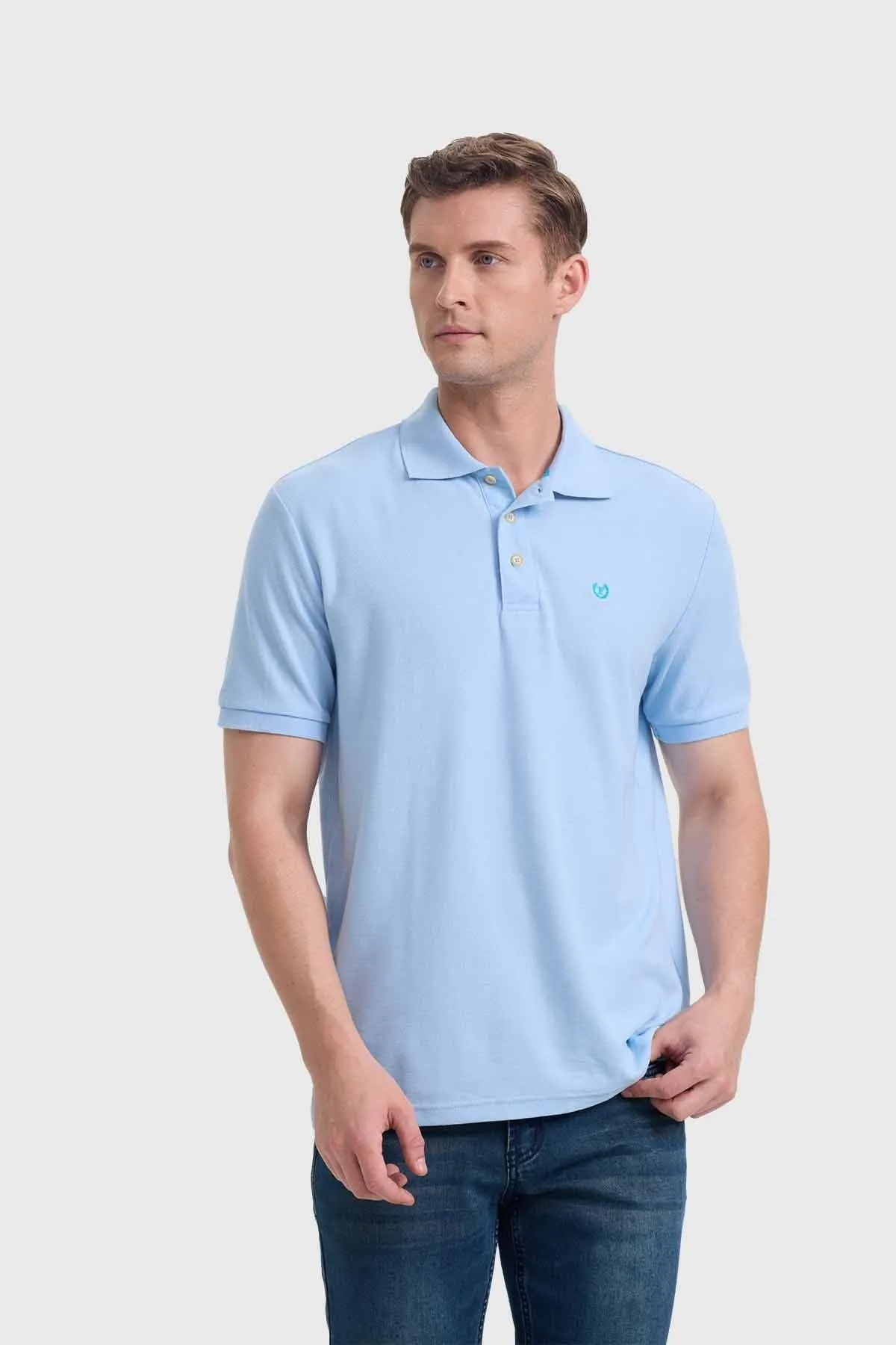 Polera Hombre Piqué Básica Celeste