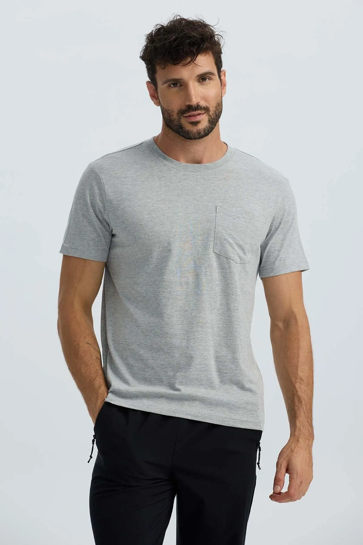 Polera Hombre Básica Con Bolsillo Gris Melange