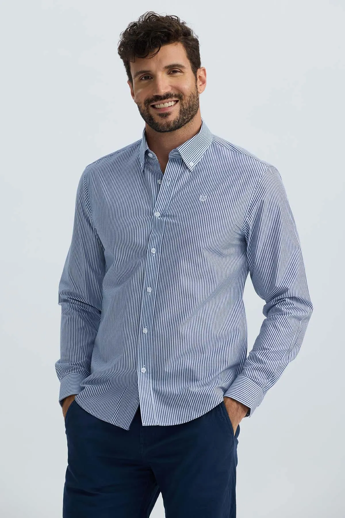 Camisa Hombre Moda Azul Marino