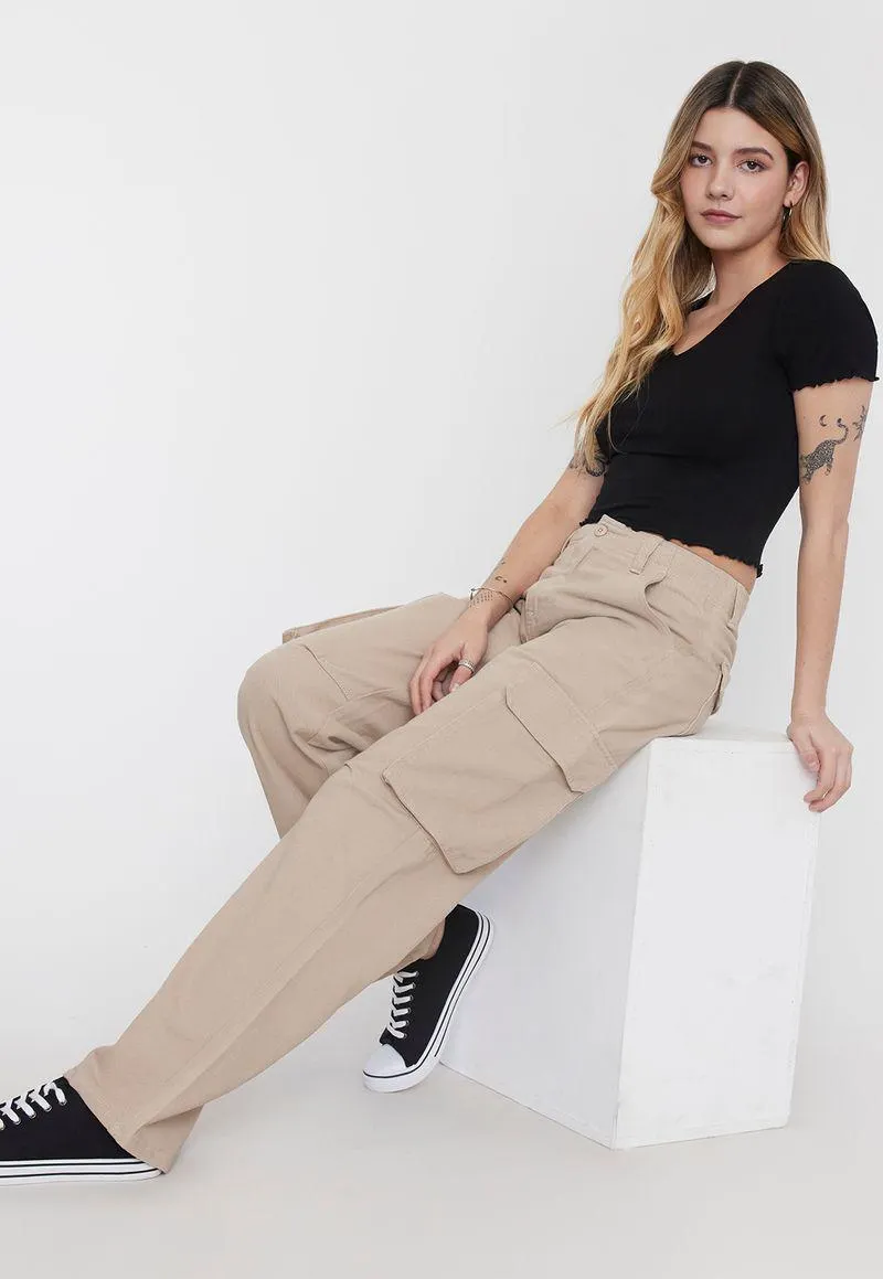 Pantalón Mujer Beige Cargo