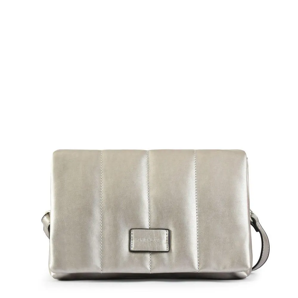 Acuaria cartera bandolera con tapa mediana plateado oscuro