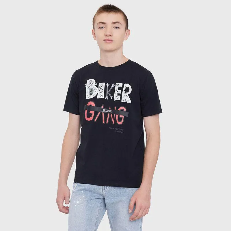 Polera Niño Teen Manga Corta Fun Motos Negro