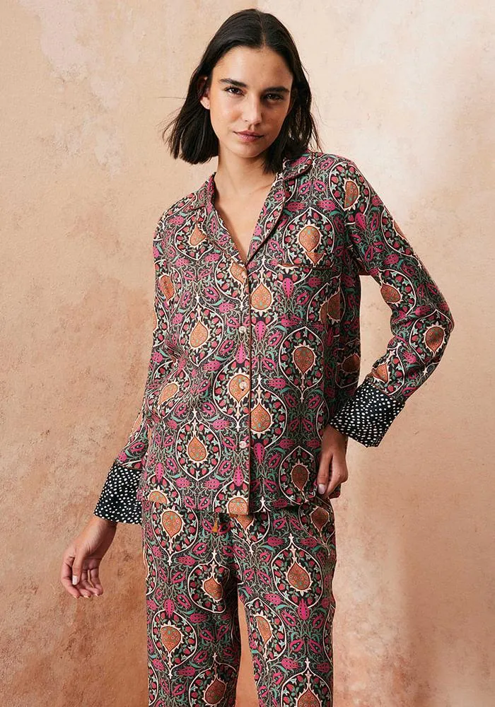 Pijama Tipo Camisero Manga Larga Con Mix Print