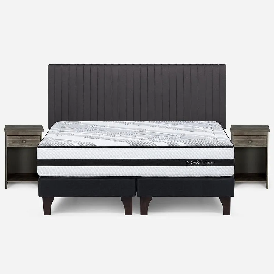 Cama Driven King + Respaldo Lucio y Velador Tabor