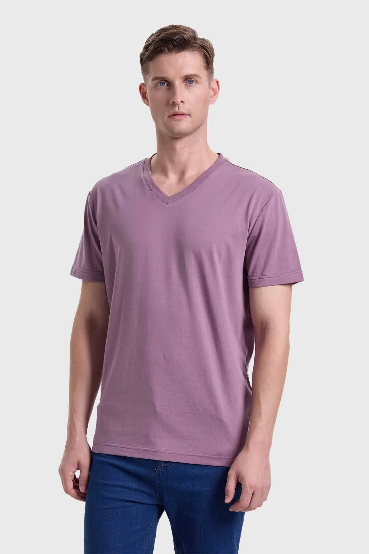 Polera Hombre Cuello V Básica Malva