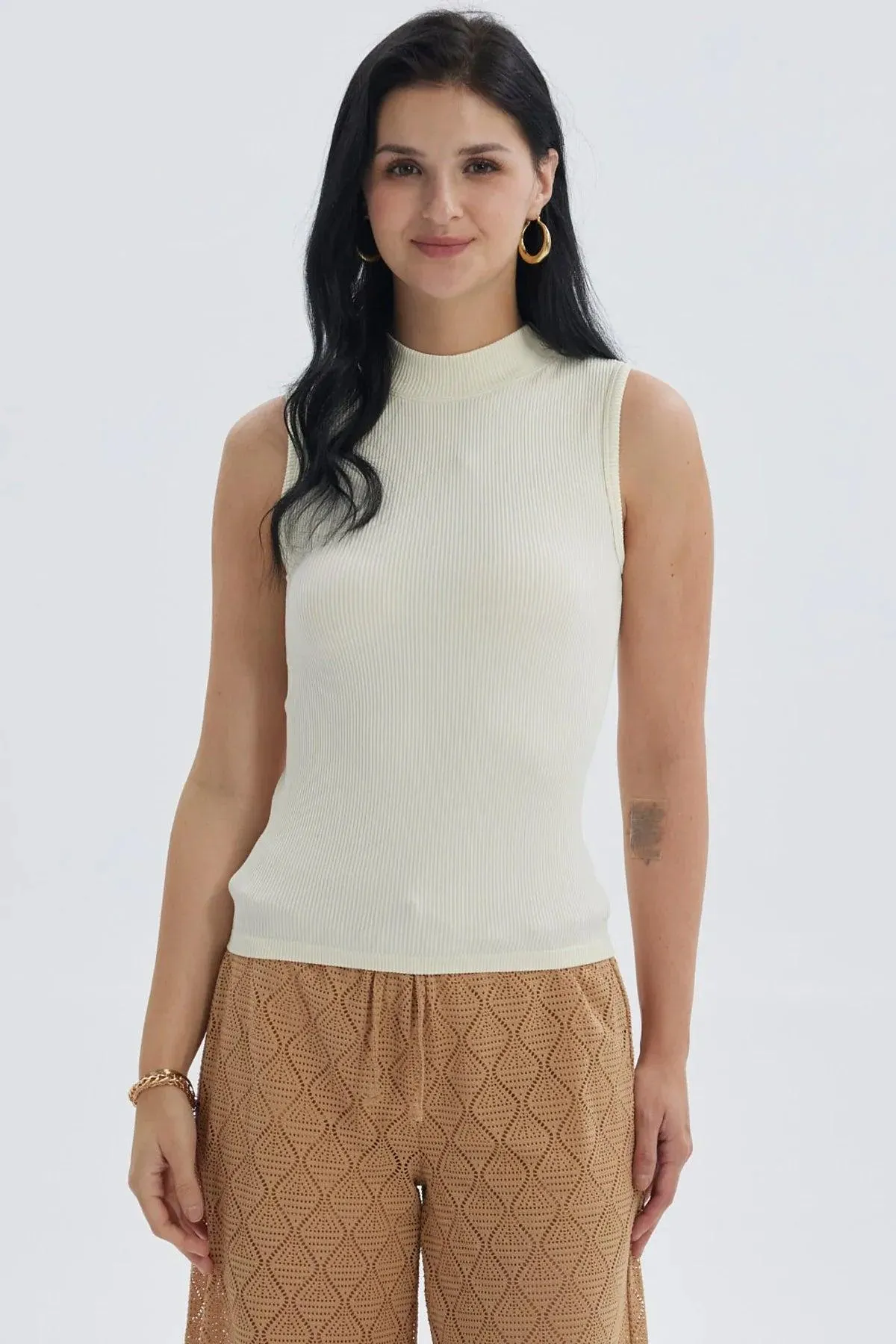 Polera Mujer Rib Crema