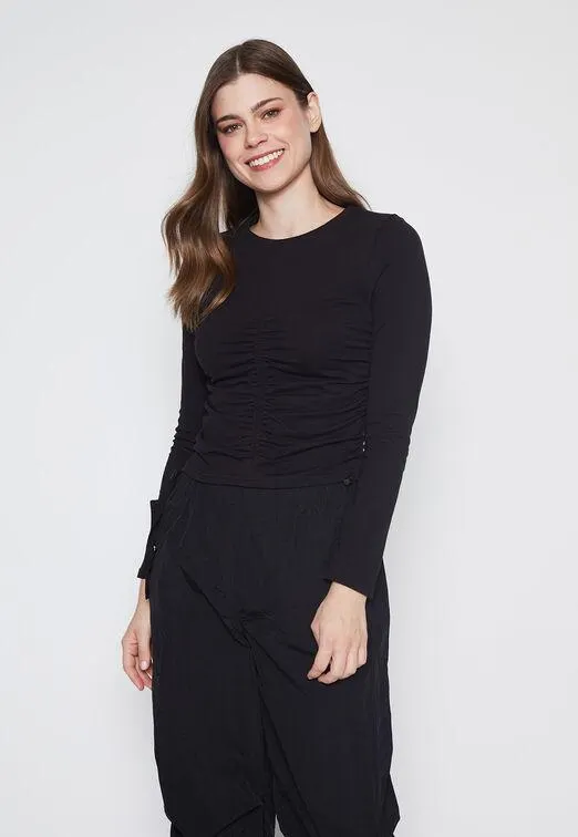 Polera Mujer Negro Recogidos Family Shop