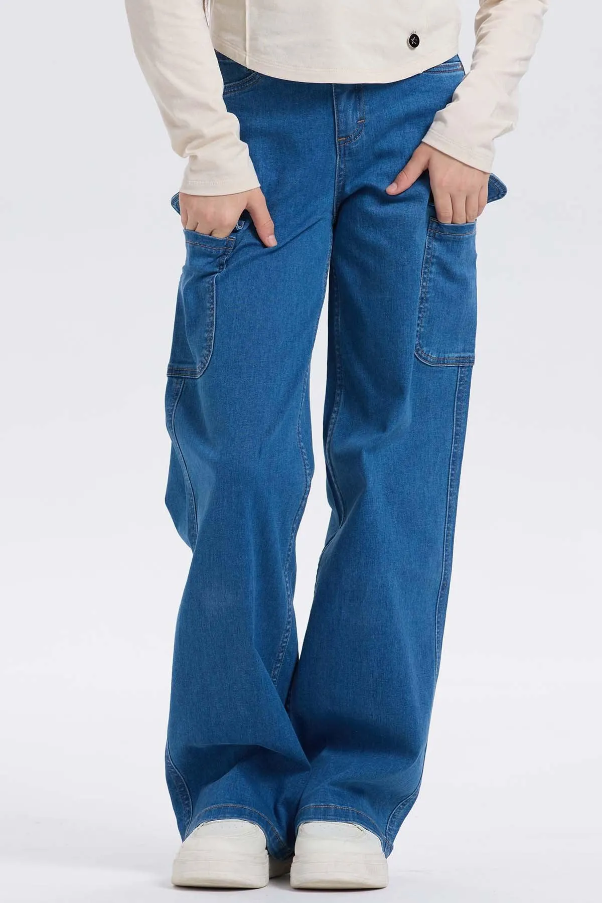 Jeans Niña Cargo Calce Recto Azul