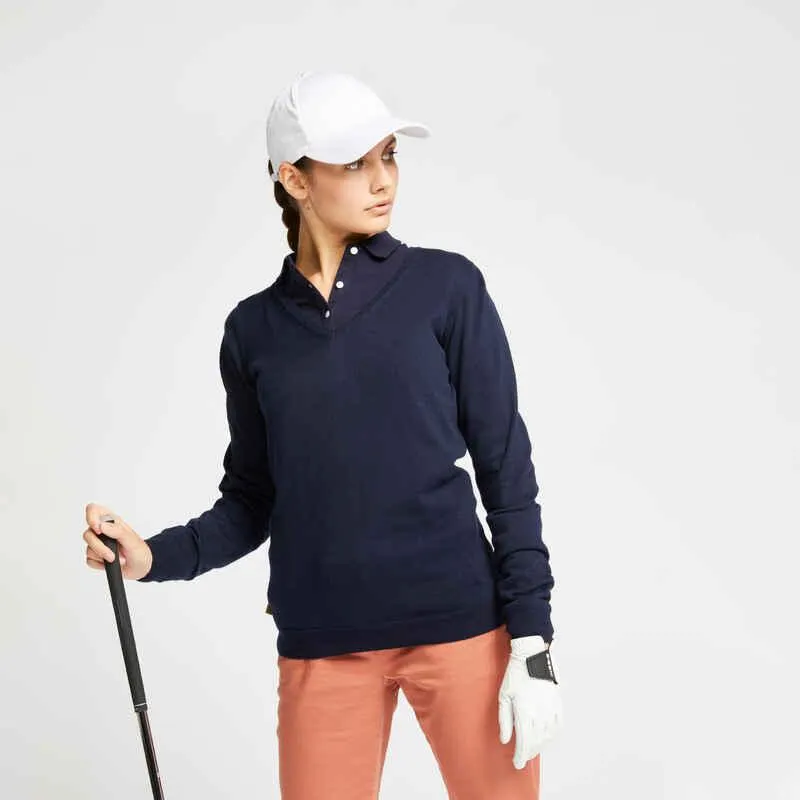 SUÉTER GOLF MW500 MUJER AZUL MARINO
