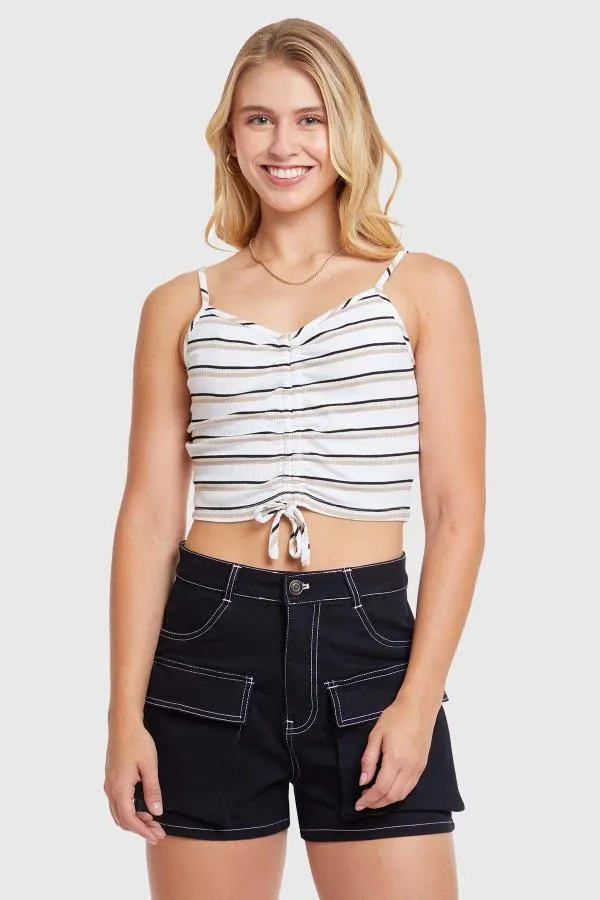 Polera mujer top rayas recogido nude