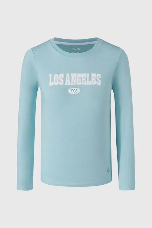 Polera niÑa bÁsica print posicional celeste