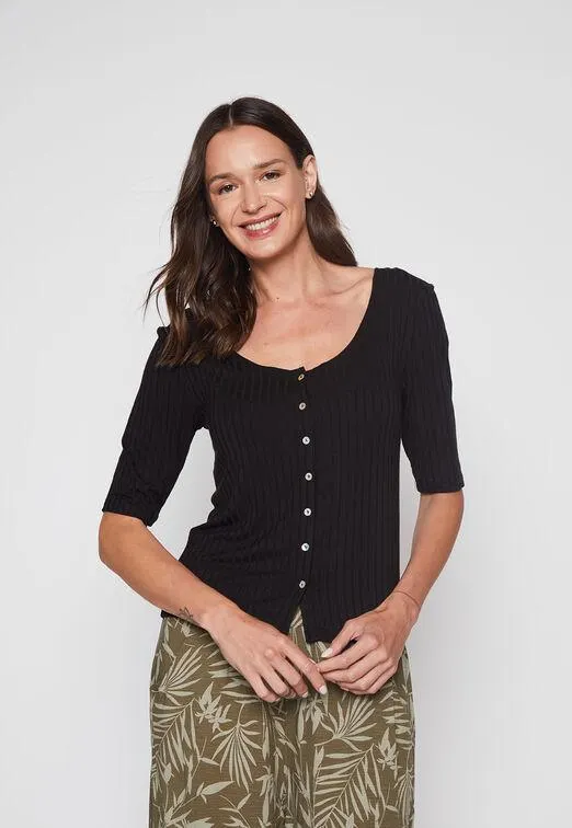 Polera Mujer Negro Canut Botones Family Shop