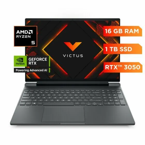 Notebook Gaming Victus 15-fb3015la, AMD Ryzen 5, 16 GB RAM, NVIDIA GeForce RTX 3050, 1 TB SSD, 15.6" FHD 144 Hz, Windows 11 Home