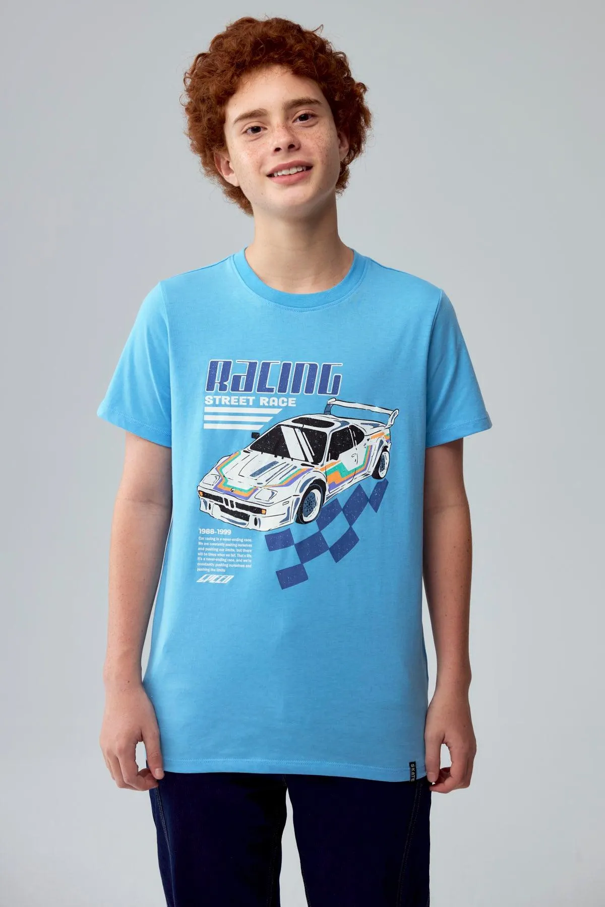 Polera Niño Básica Estampada Celeste