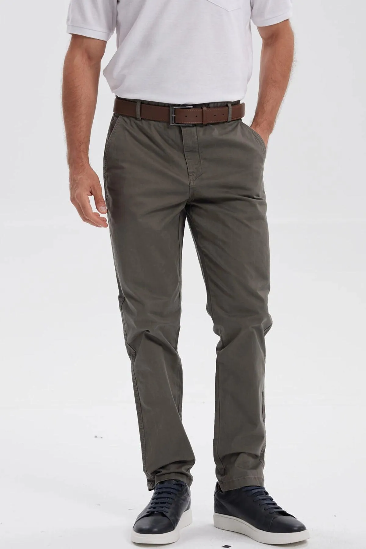 Pantalón Hombre Chino Cinturón Kaki