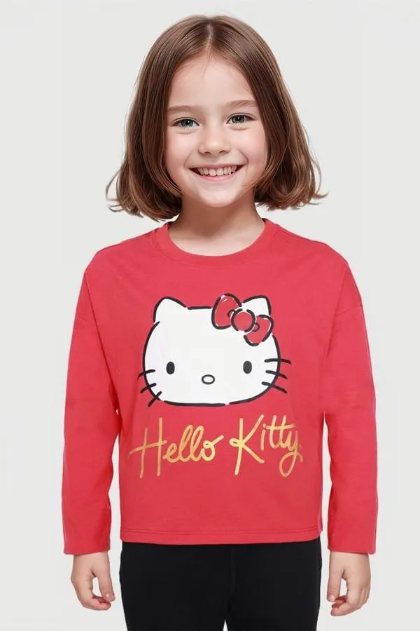 Polera niÑa hello kitty manga larga rojo