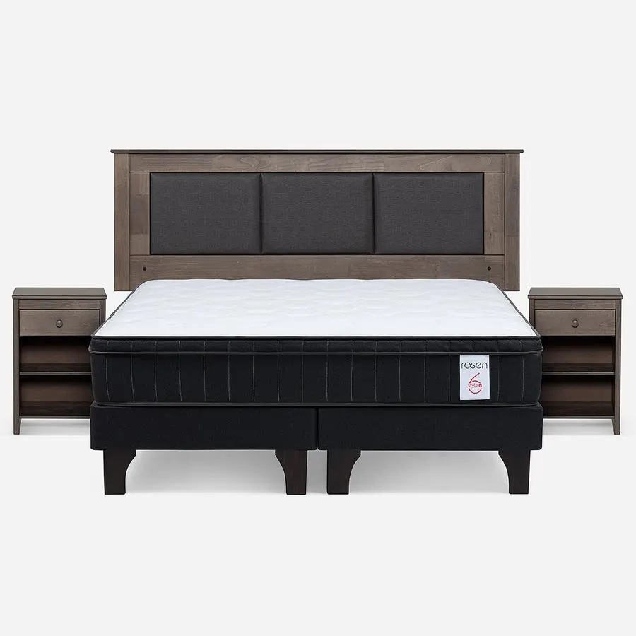 Cama New Style 6 Plus King + Respaldo Rachel y Velador Ferrara