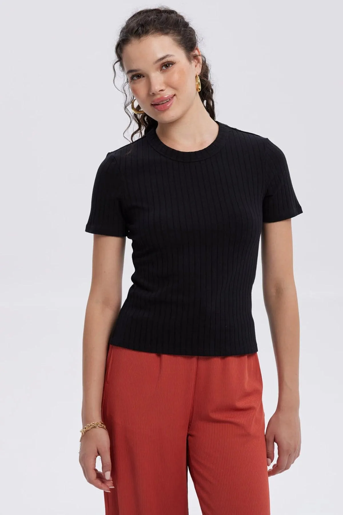 Polera Mujer Rib Crop Lisa Negro