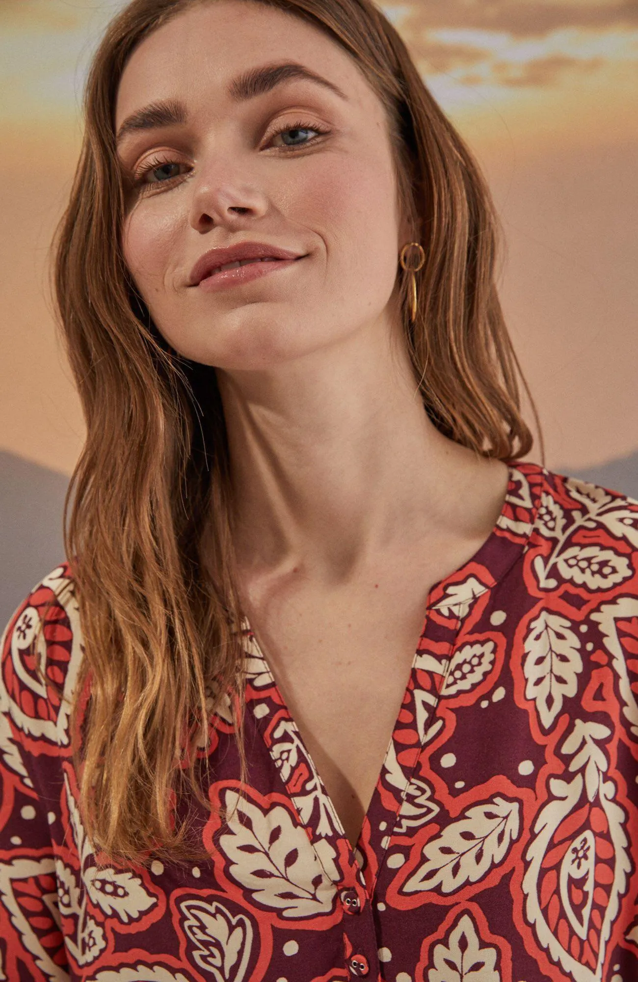 Camisa de Dormir Women'Secret Bombay Estampado rojo oscuro