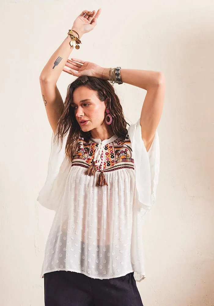 Blusa BORDADO CON ESPEJITOS S Natural