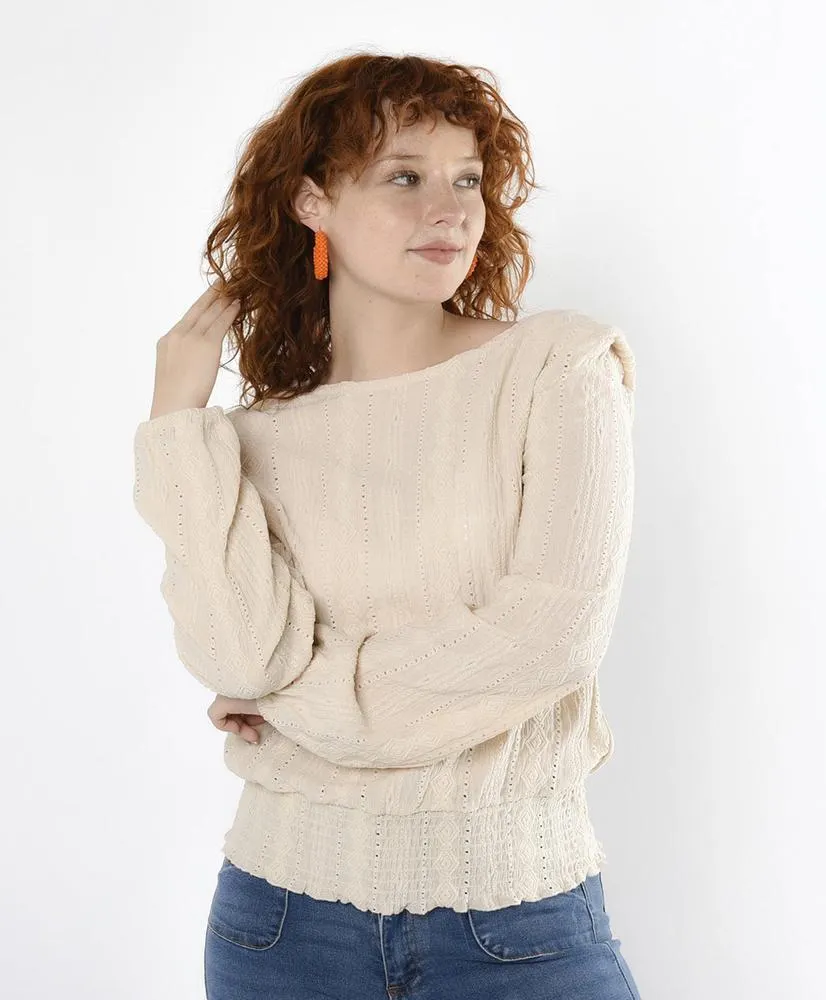 Polera mujer jacquard puntos calados