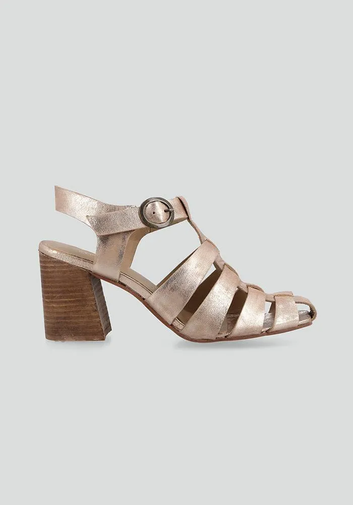 Sandalia de cuero metalizado Mujer